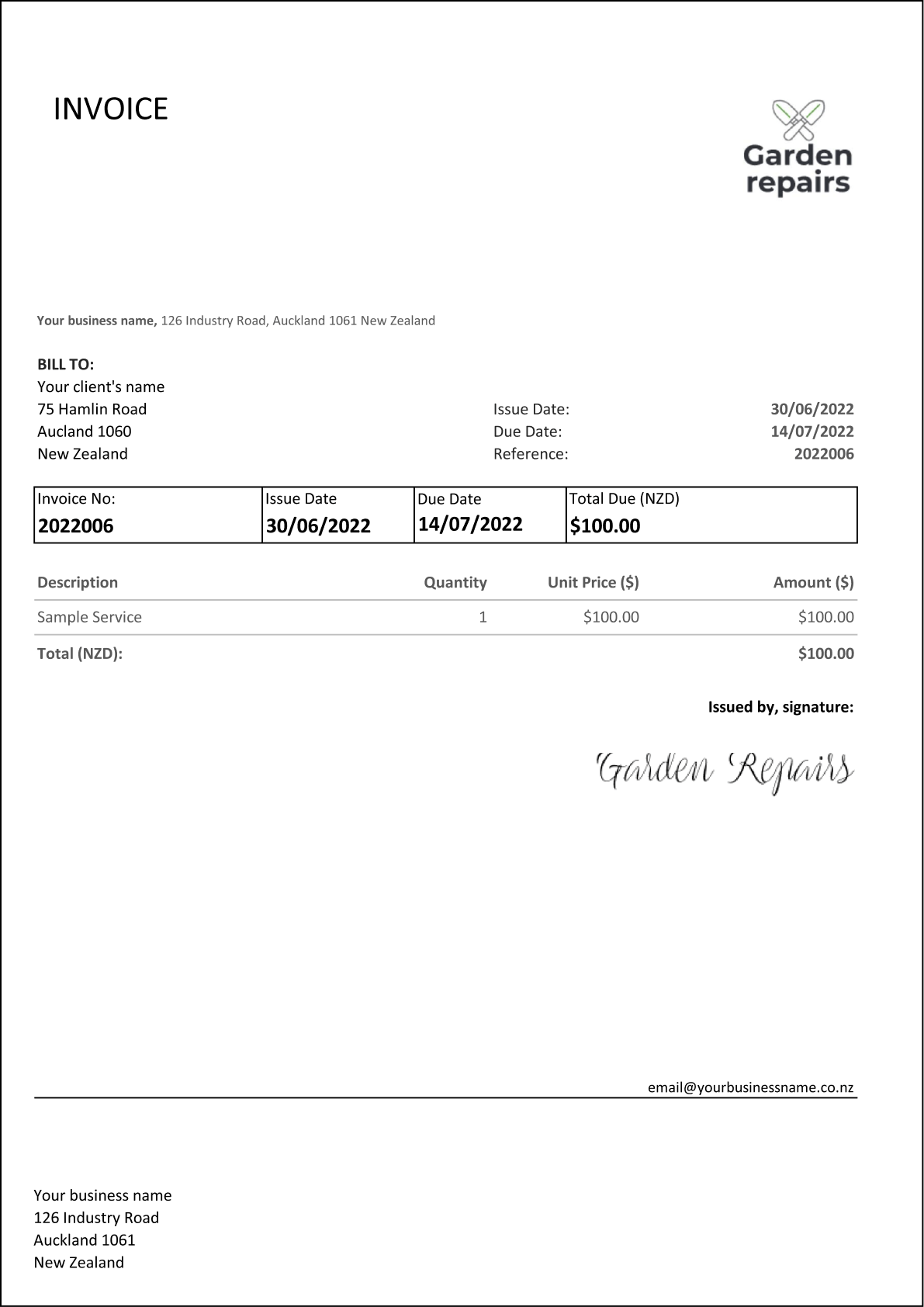blank invoice template example